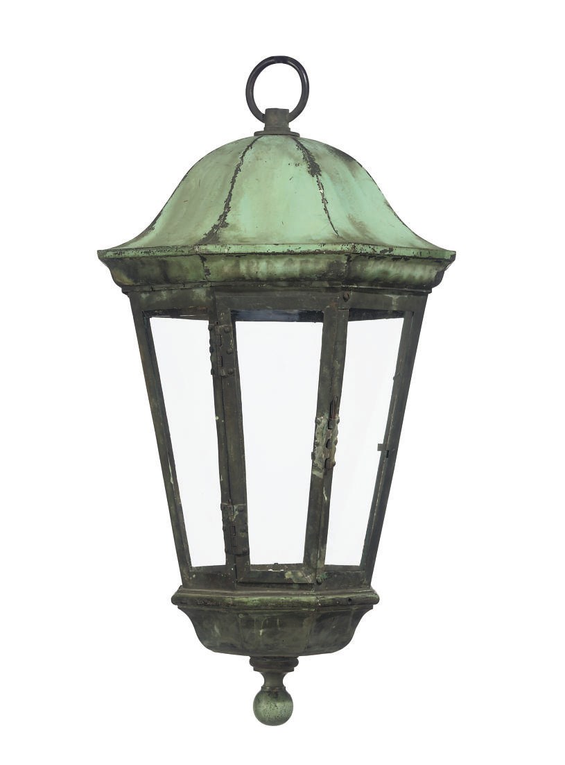 A COPPER OCTAGONAL HALL LANTERN