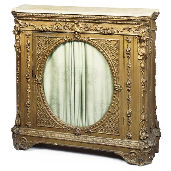 A VICTORIAN GILTWOOD AND COMPOSITION PIER CABINET