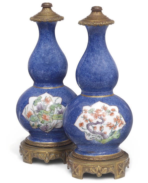 A Pair of double gourd vases with ormolu mounts