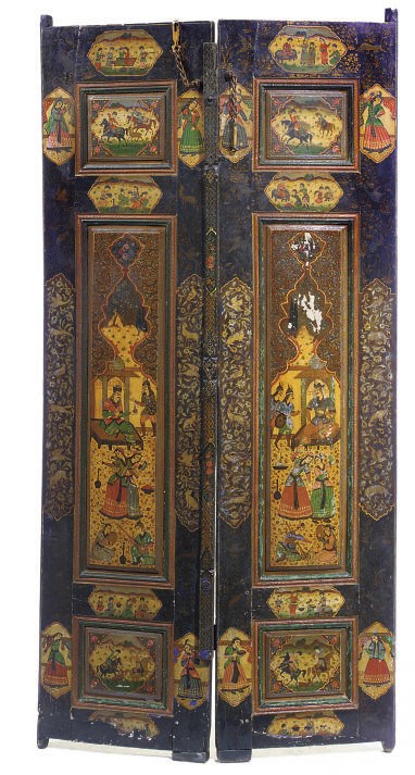 A PAIR OF NORTHERN INDIAN PAINTED HARDWOOD DOORS