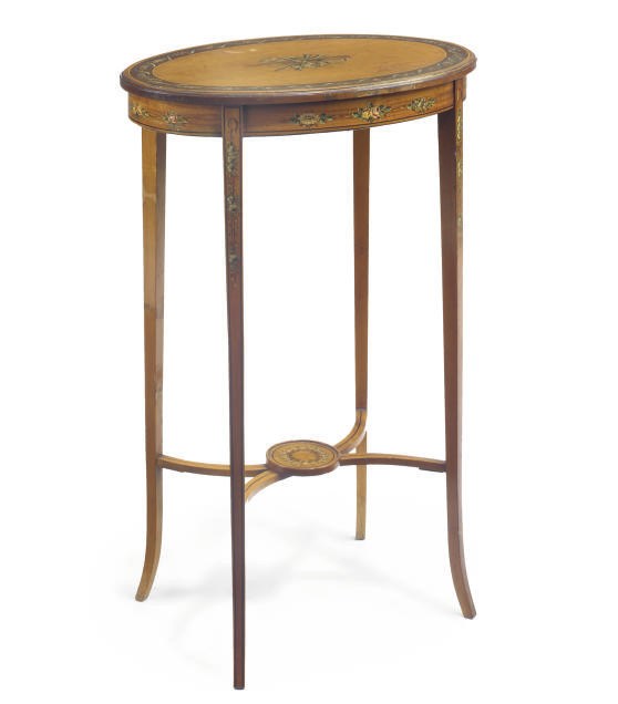 AN EDWARDIAN SATINWOOD AND PAINTED OCCASIONAL TABLE
