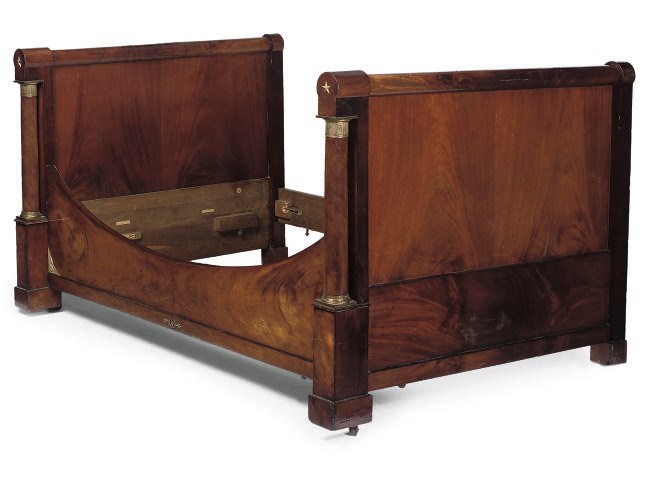 A FRENCH GILT METAL MOUNTED MAHOGANY LIT-EN-BATEAU
