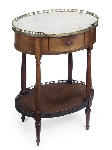 A FRENCH GILT METAL MOUNTED MAHOGANY TABLE AMBULANTE
