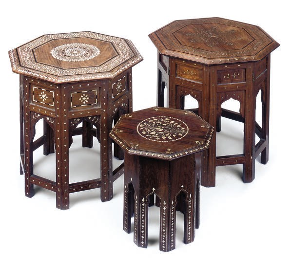 AN INDIAN HOSHIAPUR HARDWOOD AND IVORY INLAID OCCASIONAL TABLE