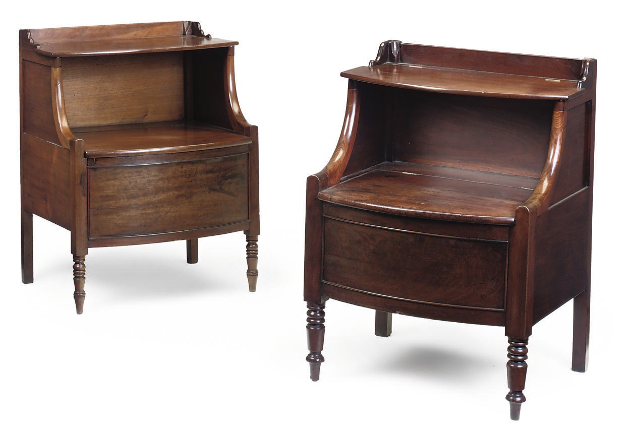 A MATCHED PAIR OF GEORGE III MAHOGANY BEDSIDE COMMODES