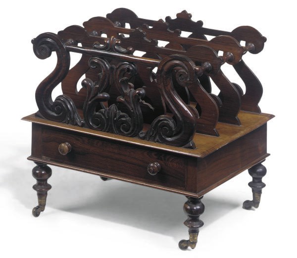 AN EARLY VICTORIAN ROSEWOOD THREE DIVISION CANTERBURY