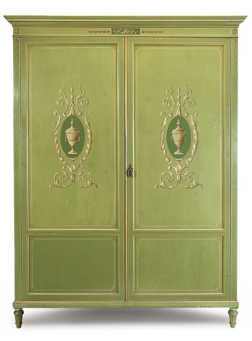 AN EDWARDIAN GREEN PAINTED WARDROBE