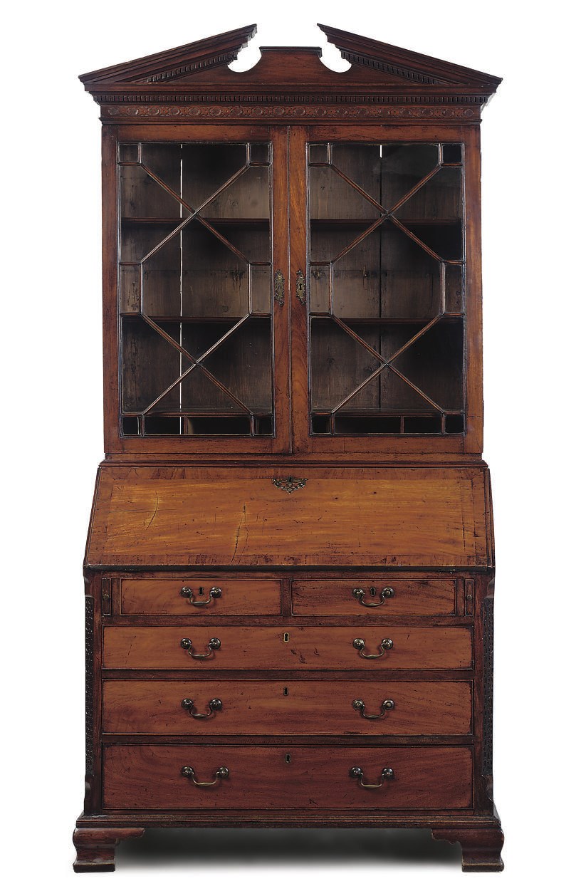 A GEORGE III MAHOGANY BUREAU BOOKCASE