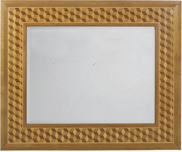 AN OAK AND PARQUETRY MIRROR