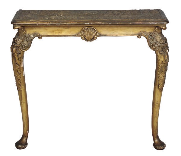 AN ITALIAN GILTWOOD AND COMPOSITION CONSOLE TABLE