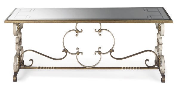 A FRENCH PAINTED WROUGHT IRON LOW TABLE