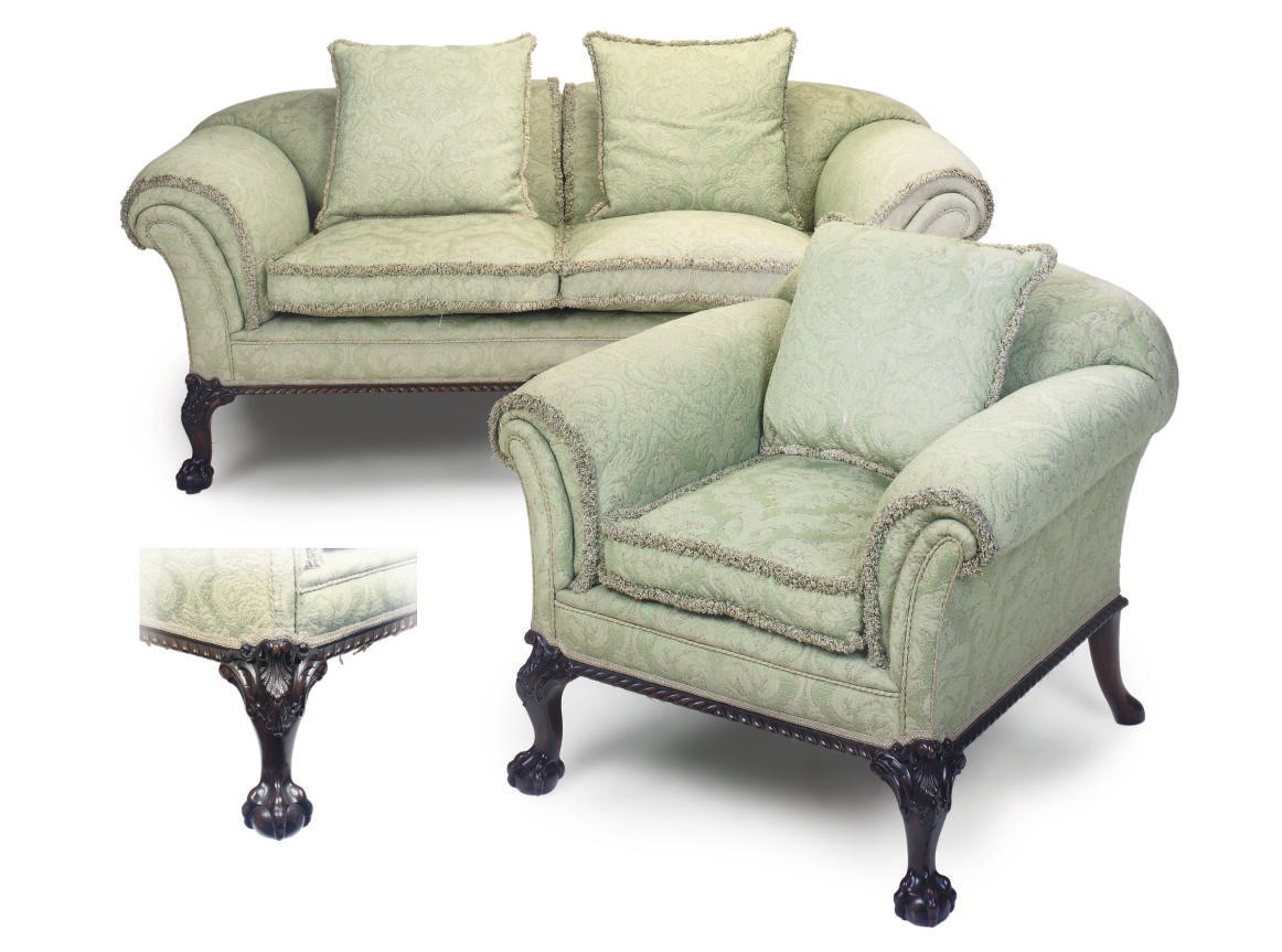 A MAHOGANY UPHOLSTERED TWO PIECE SUITE