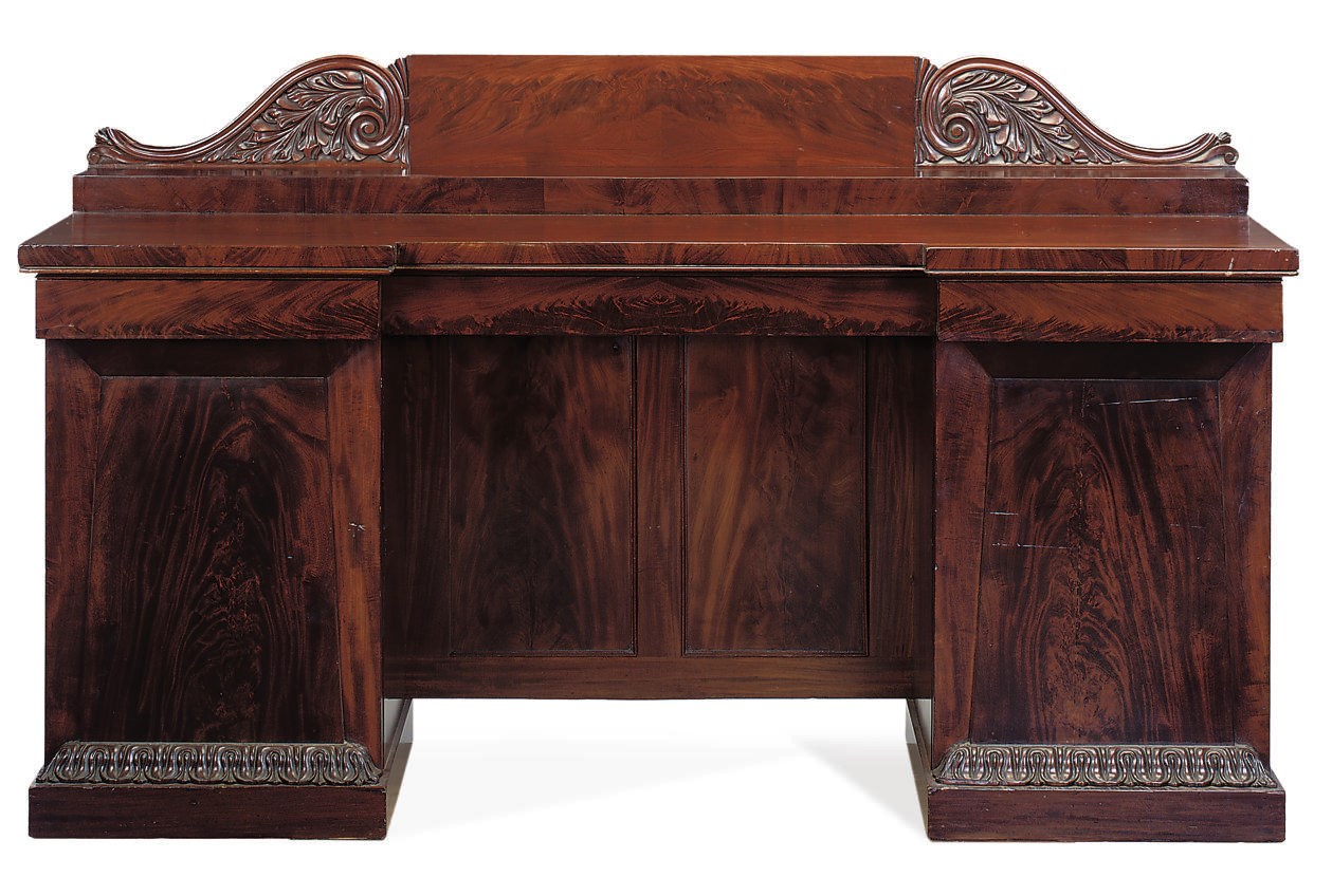 AN EARLY VICTORIAN MAHOGANY PEDESTAL SIDEBOARD