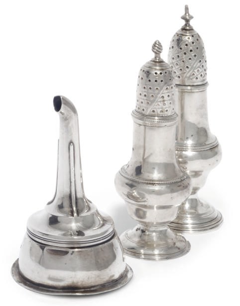 A GEORGE III SILVER PEPPER CASTER