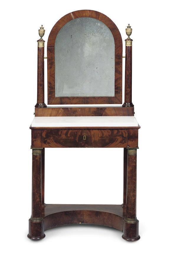 AN EMPIRE GILT METAL MOUNTED MAHOGANY DRESSING TABLE