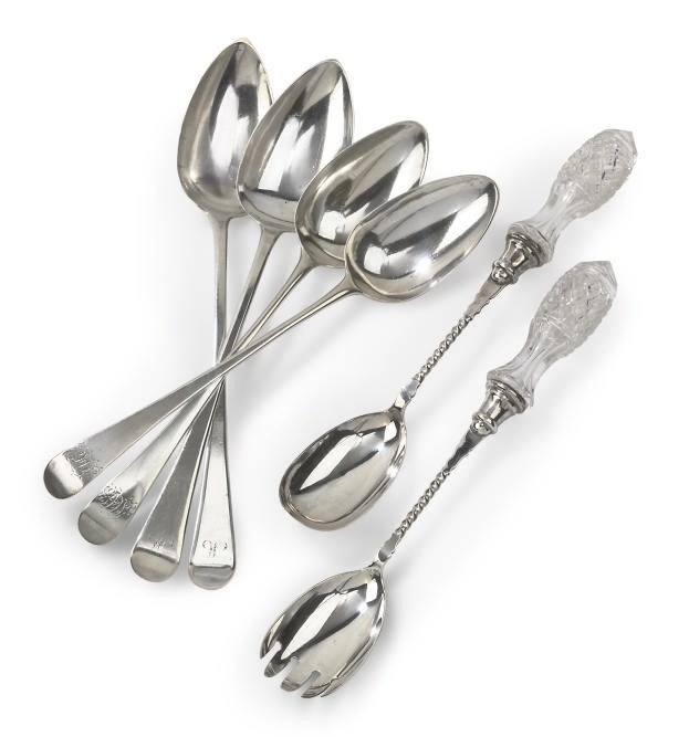 A PAIR OF GEORGE III SILVER OLD ENGLISH PATTERN BASTING SPOONS