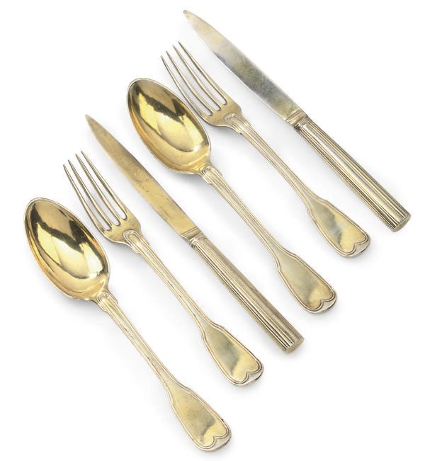 A GERMAN SILVER-GILT PART DESSERT SERVICE OF FIDDLE AND THREAD PATTERN