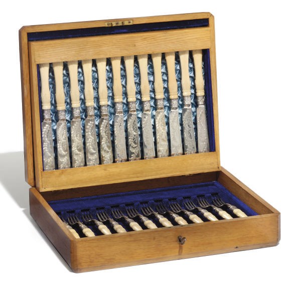 A SET OF TWELVE VICTORIAN SILVER FISH KNIVES AND FORKS