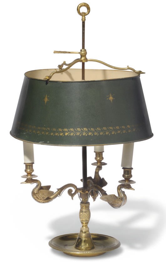 A FRENCH LACQUERED BRASS BOUILLOTTE LAMP