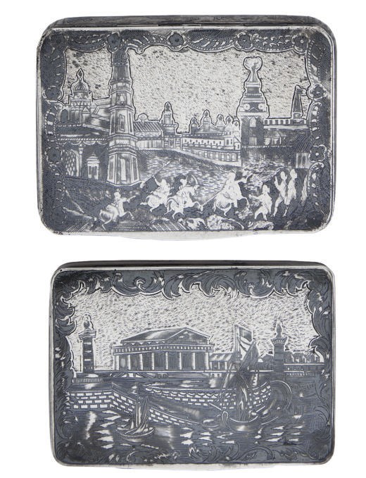 A RUSSIAN SILVER AND NIELLO SNUFF BOX