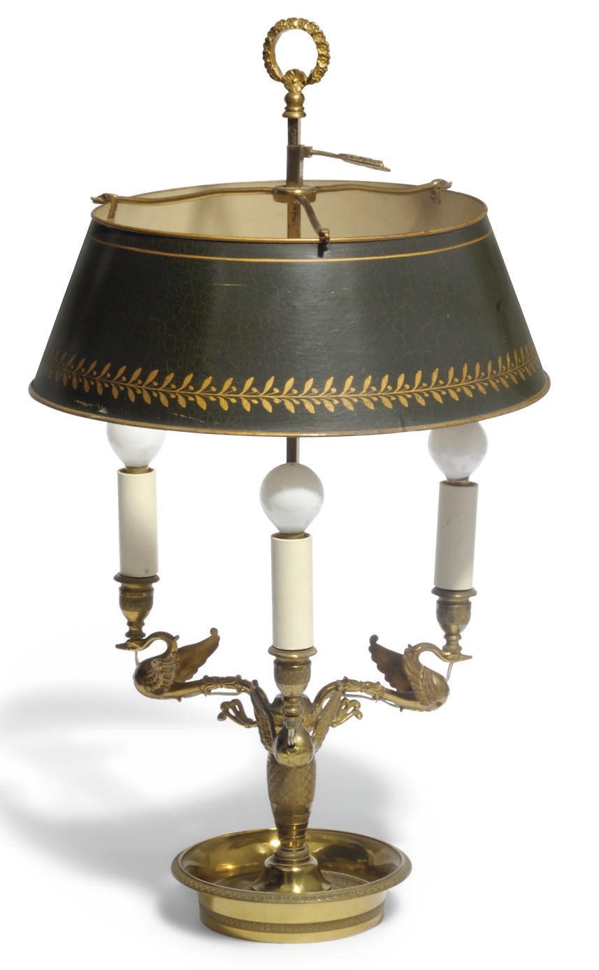 A FRENCH GILT-BRONZE BOUILLOTTE LAMP