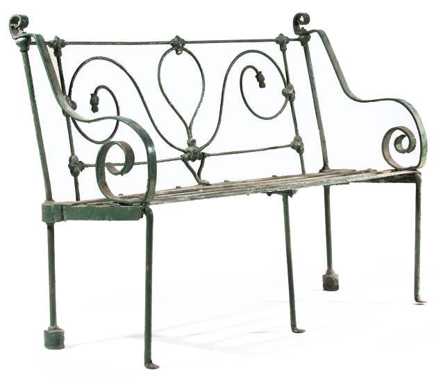 A WROUGHT-IRON GARDEN BENCH