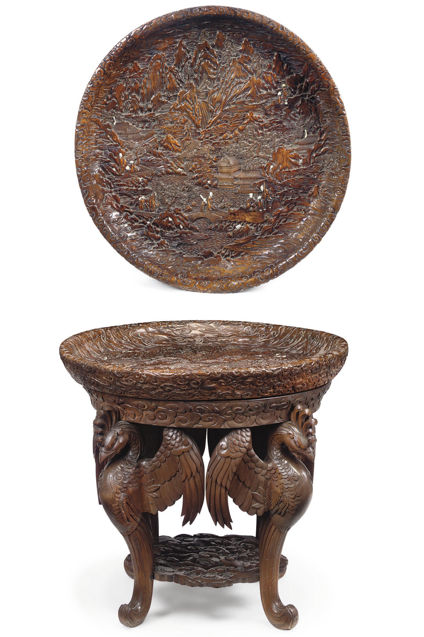 A CHINESE IVORY AND HARDWOOD TRAY-ON-STAND