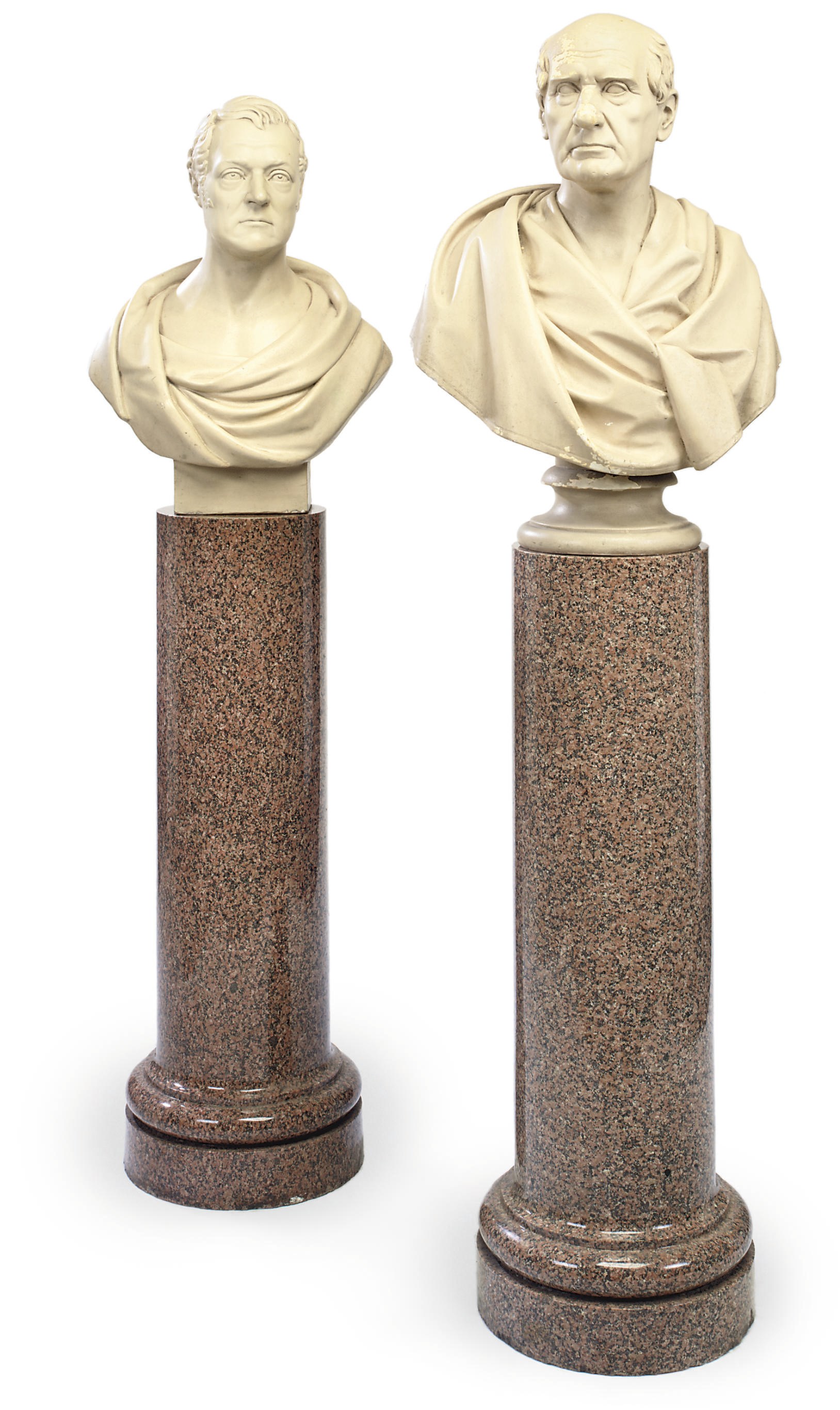 A PAIR OF ENGLISH PAINTED PLASTER BUSTS OF WILLIAM HUSKISSON AND WILLIAM EWART GLADSTONE