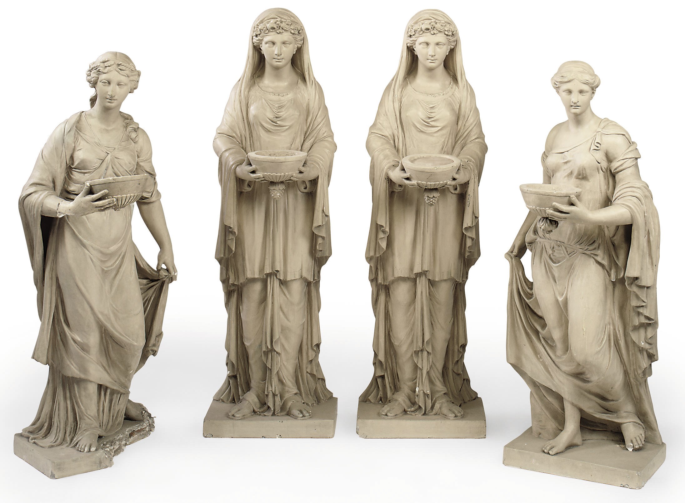 A SET OF FOUR ENGLISH PAINTED PLASTER FIGURES