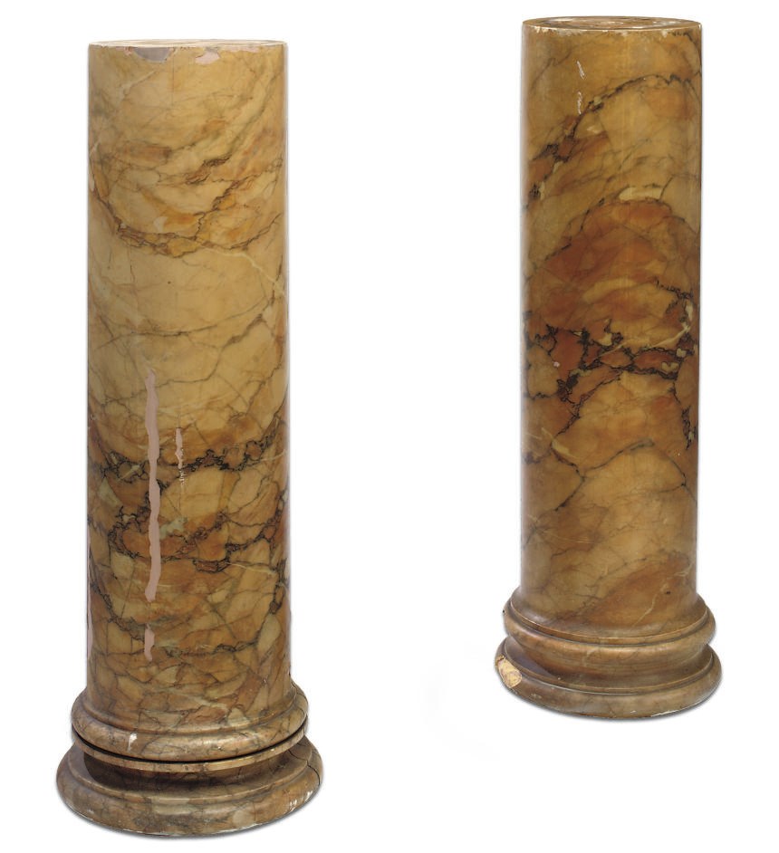 A NEAR PAIR OF WILLIAM IV SIMULATED SIENNA MARBLE COLUMNS