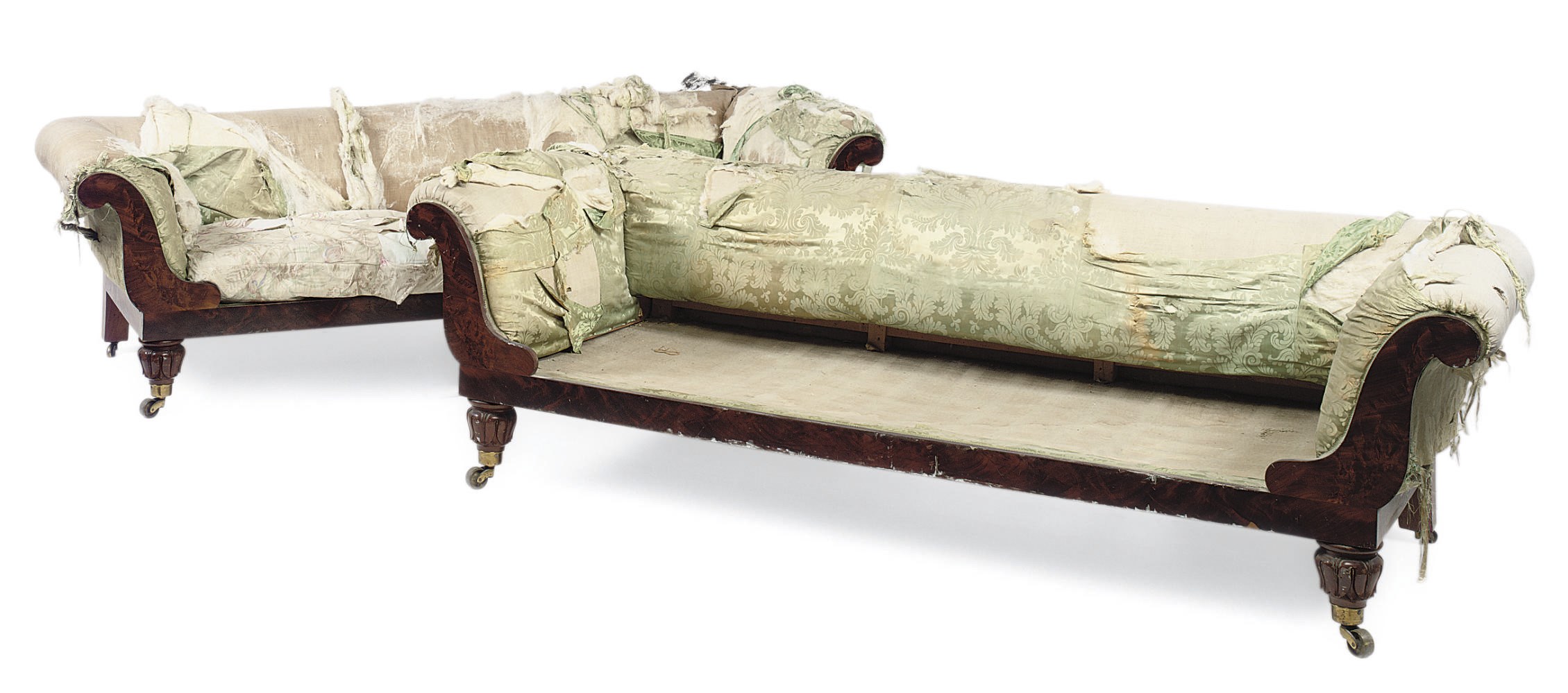 A PAIR OF GEORGE IV MAHOGANY SOFAS
