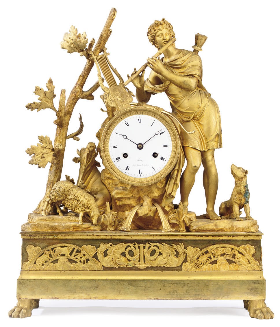 AN EMPIRE ORMOLU STRIKING EIGHT DAY FIGURAL MANTEL CLOCK