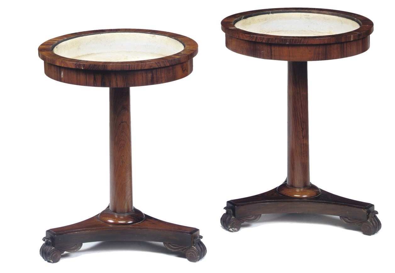 A PAIR OF WILLIAM IV ROSEWOOD JARDINIERE STANDS