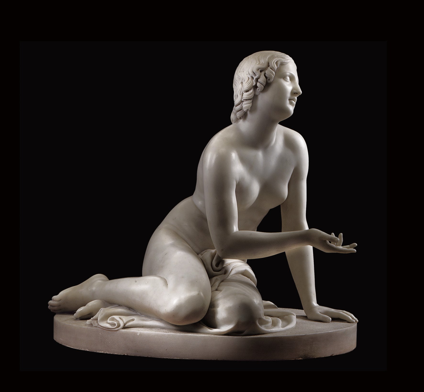 AN ENGLISH WHITE MARBLE FIGURE OF A NYMPH