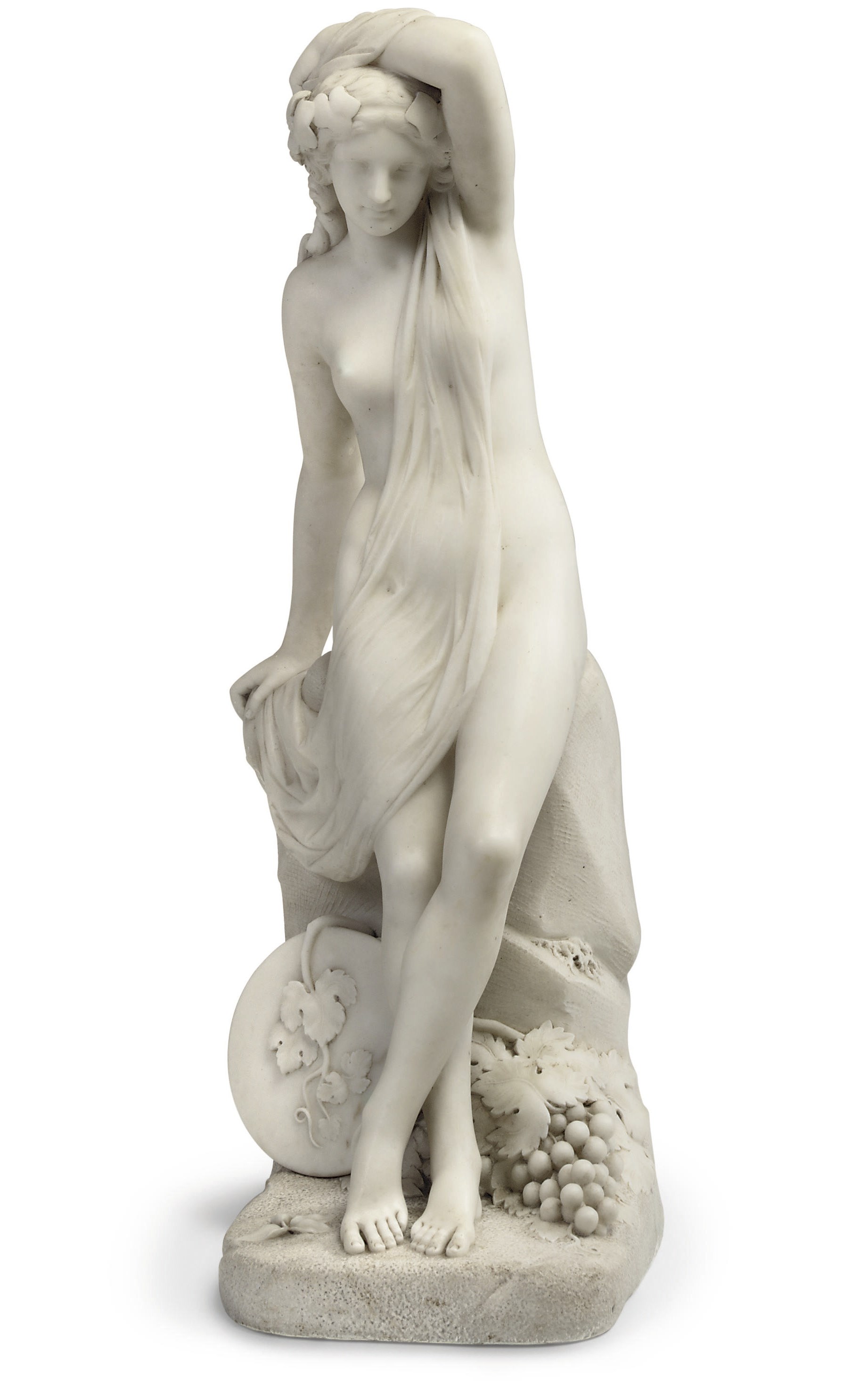 AN ENGLISH WHITE MARBLE FIGURE OF ARIADNE
