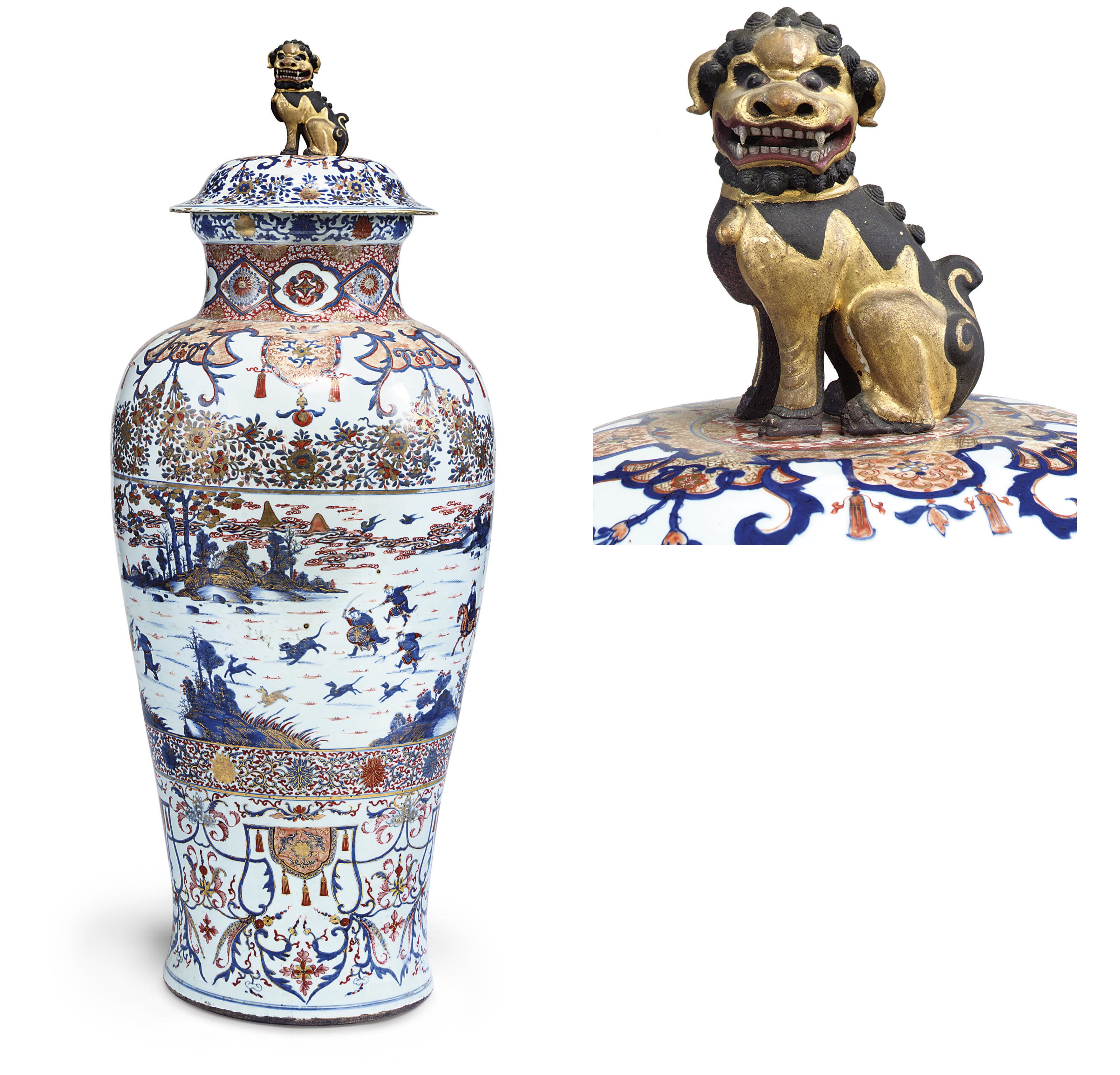 A MASSIVE CHINESE IMARI VASE AND COVER