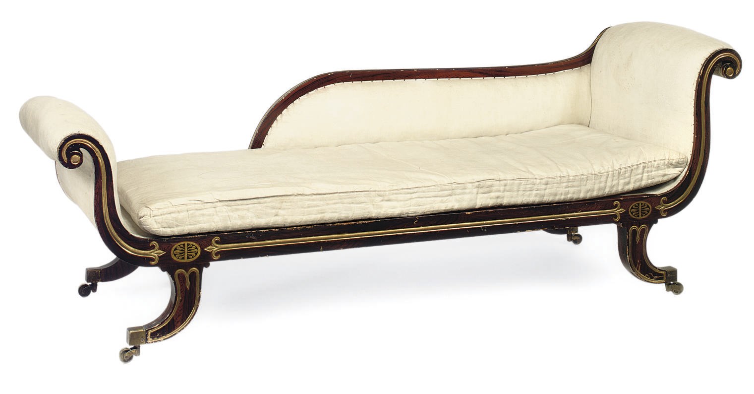 A REGENCY SIMULATED ROSEWOOD AND PARCEL-GILT CHAISE LONGUE