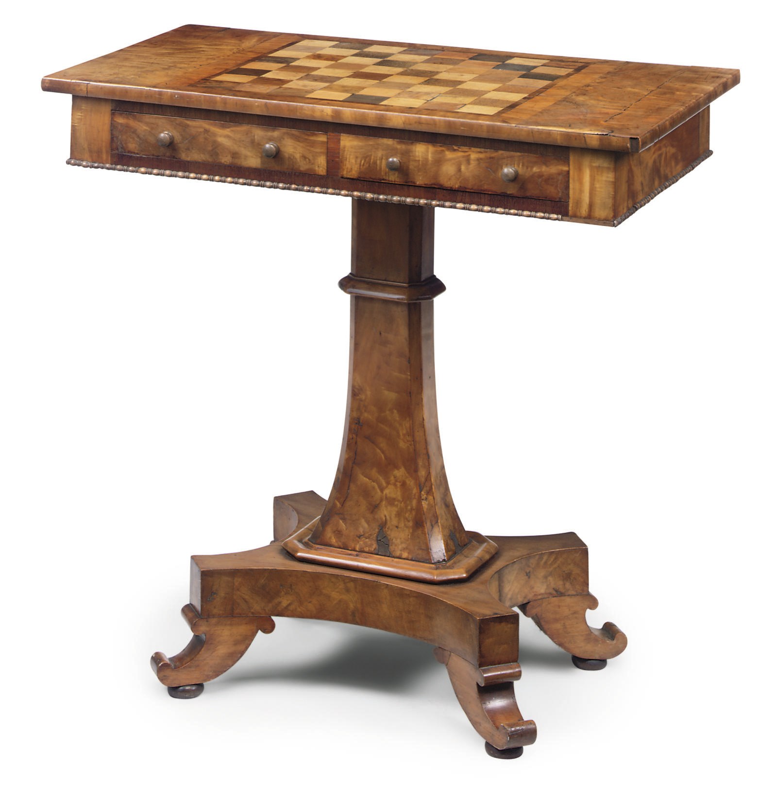 A JAMAICAN SATINWOOD AND SPECIMEN WOOD GAMES TABLE