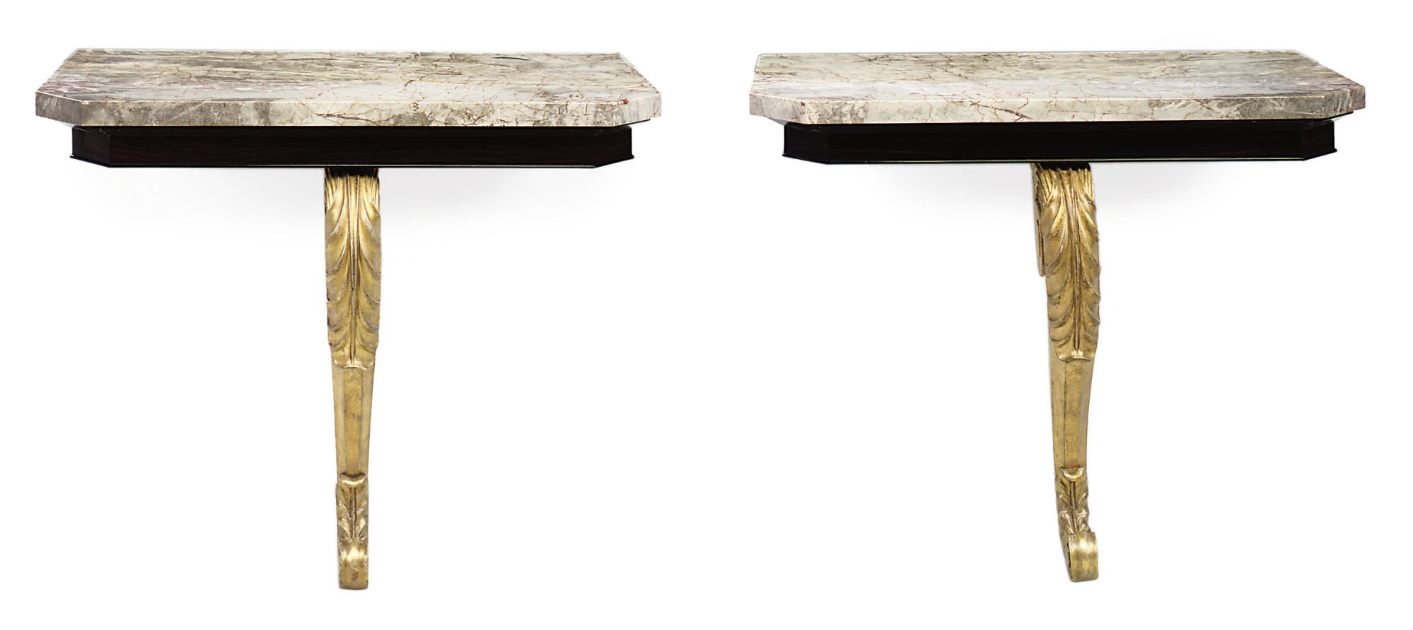 A PAIR OF WILLIAM IV ROSEWOOD AND PARCEL-GILT CONSOLE TABLES
