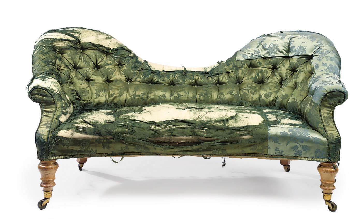 AN EARLY VICTORIAN BIRD'S EYE MAPLE DOUBLE ARCHED SETTEE