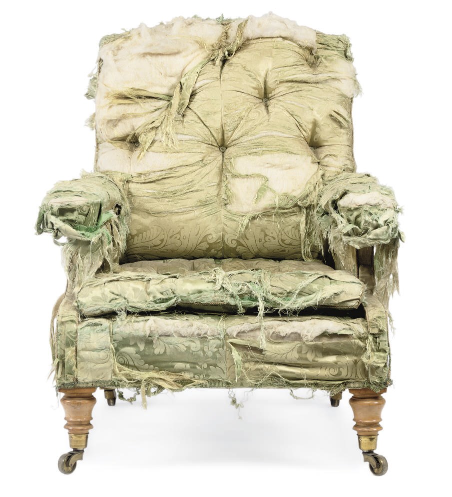 A VICTORIAN BIRD'S EYE MAPLE UPHOLSTERED ARMCHAIR