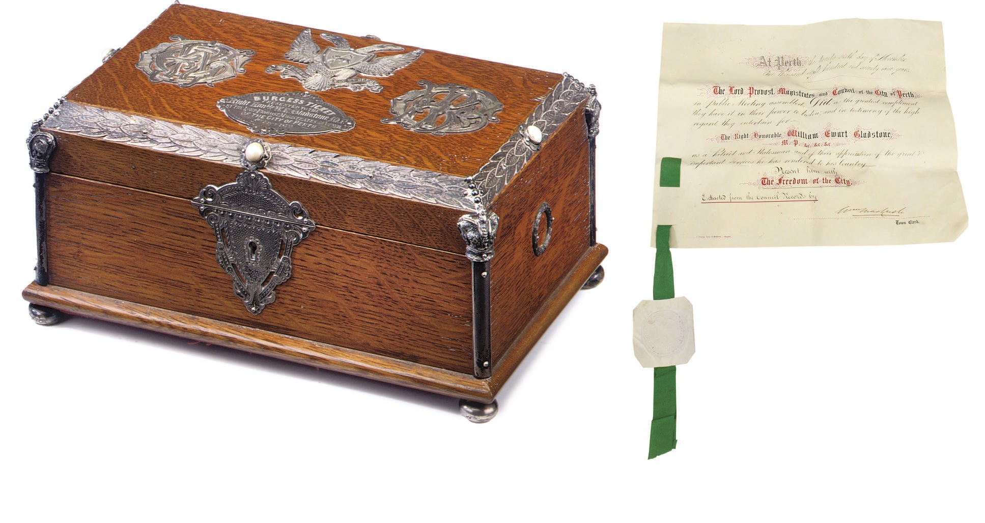 WILLIAM GLADSTONE'S FREEDOM OF THE CITY OF PERTH
A SCOTTISH SILVER-MOUNTED CASKET