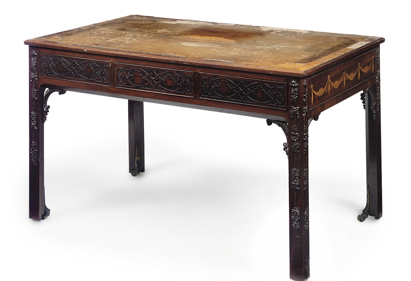 A GEORGE III MAHOGANY AND MARQUETRY LIBRARY CENTRE TABLE