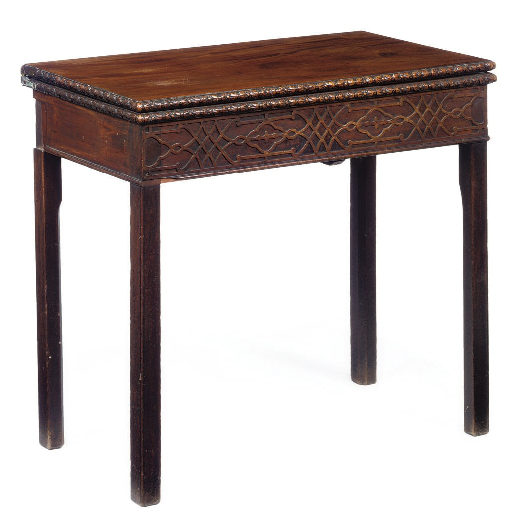 A GEORGE III GATE-LEG ACTION CARD TABLE