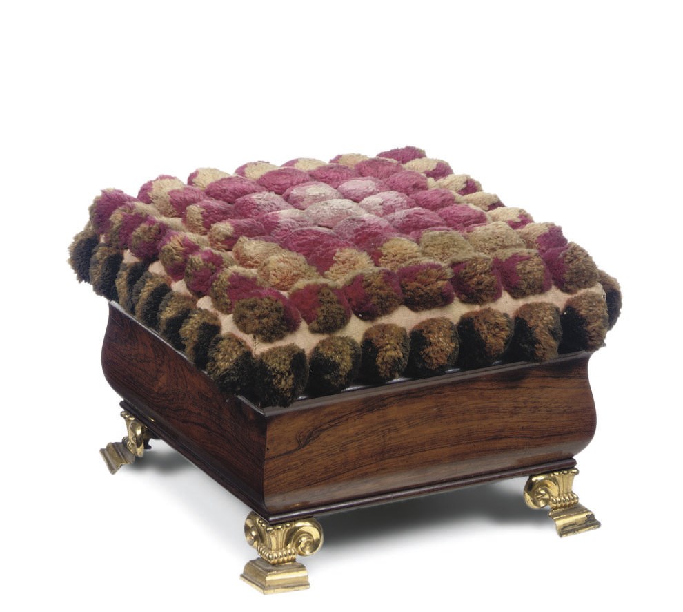 A GEORGE IV ROSEWOOD AND BRASS FOOTSTOOL