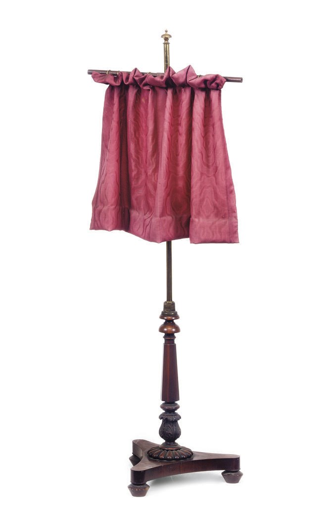 A GEORGE IV MAHOGANY AND BRASS TRIPOD POLE-SCREEN