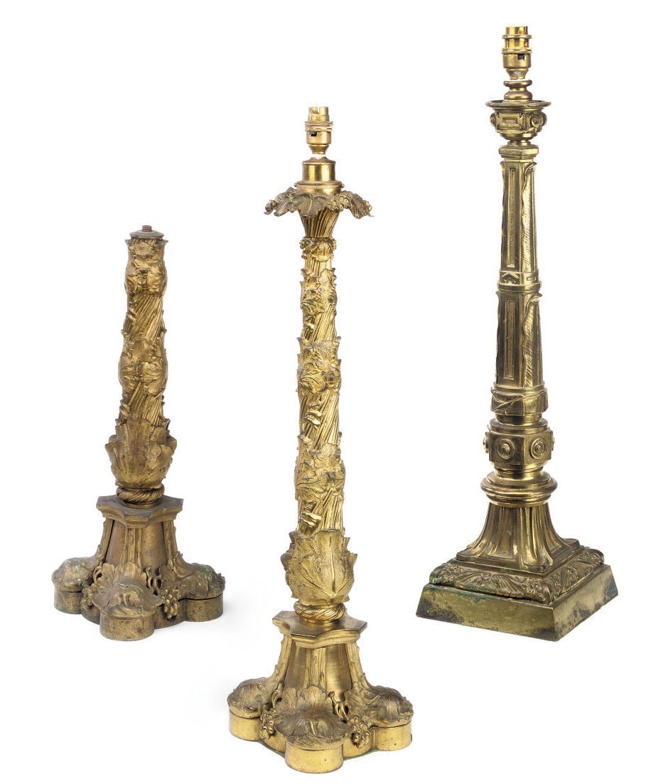 A PAIR OF EARLY VICTORIAN FOLIATE BRASS LAMP BASES
