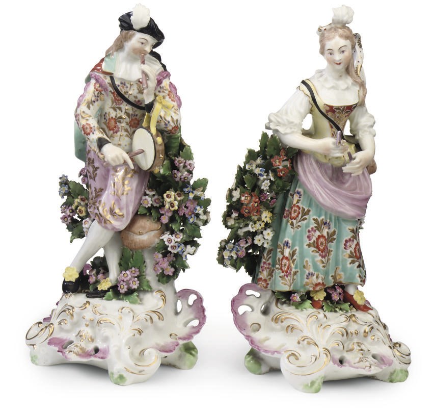 A PAIR OF DERBY FIGURES OF MUSICIANS