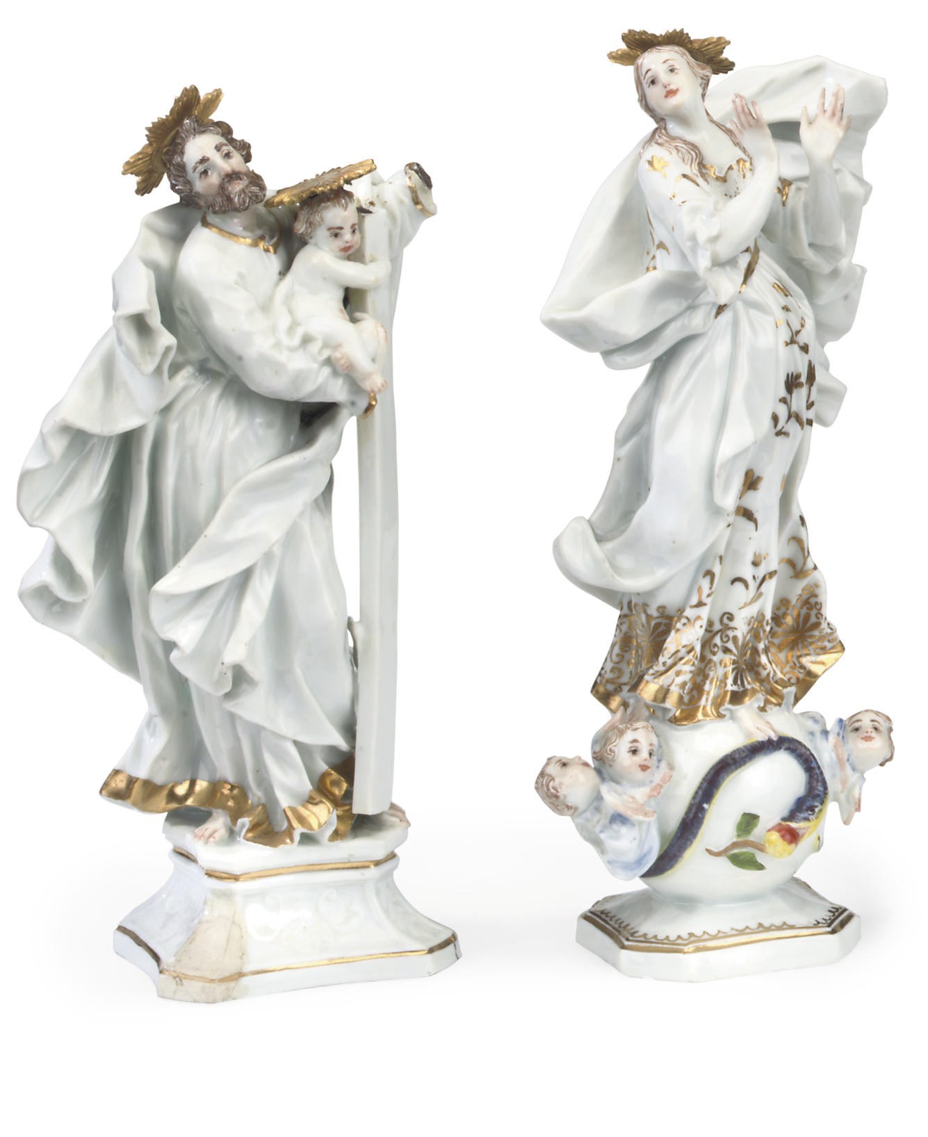 A MEISSEN FIGURE OF THE MADONNA OF THE IMMACULATE CONCEPTION AND A GROUP OF ST. JOSEPH AND THE INFANT CHRIST