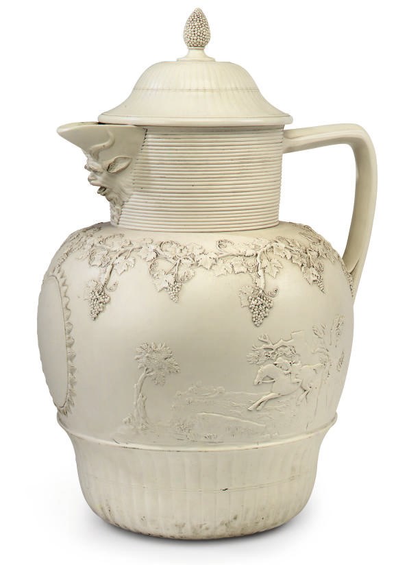 A HERCULANEUM STONEWARE JUG AND COVER